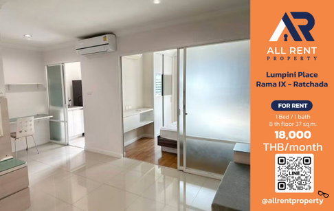 🔥 For Rent: Lumpini Place Rama IX - Ratchada | Rama 9–Huai Khwang Area | 1 Bed 37 sqm | 8th Floor | 18,000 THB/month