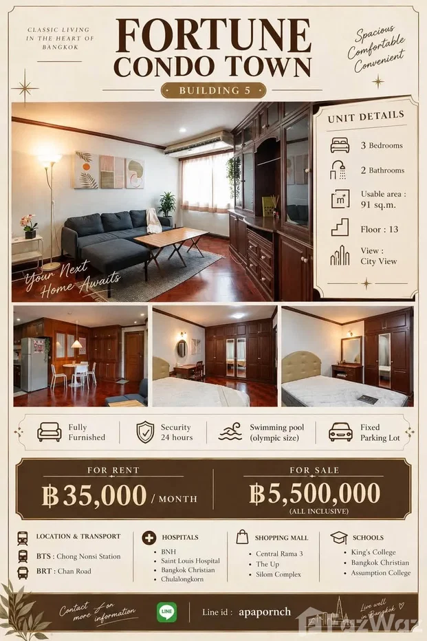 รูป คอนโดให้เช่า 3 ห้องนอน ในโครงการ ฟอร์จูน คอนโด ทาวน์ 6831747 - รูปที่ 5/40