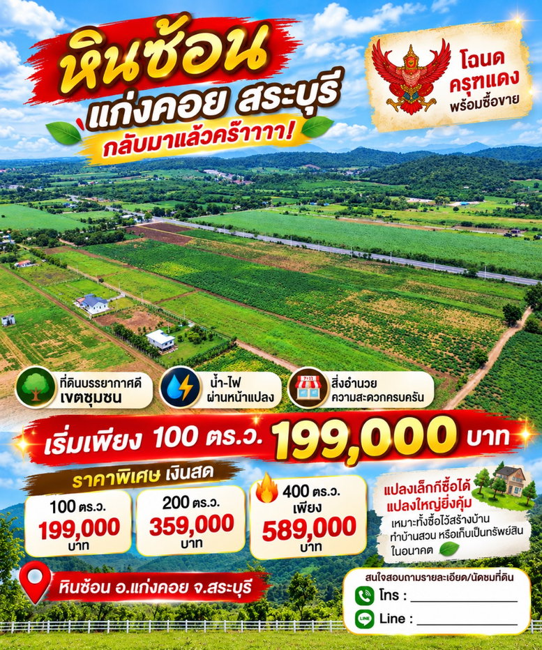 รูป ลดด่วน ต่อรองลดได้อีก ที่ดินบ้านสวนแก่งคอย ปลอดภัยมีเพื่อนบ้าน อากาศบริสุทธิ์ น้ำไม่ท่วม ใกล้เมือง - รูปที่ 2/22
