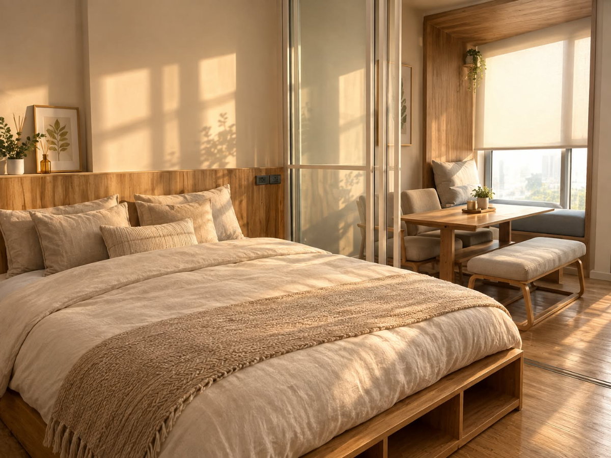 picture FOR RENT: Cozy Muji Style 1 Bed 34 Sq.m. @ Triple Y Residence | 29th Floor, North View, Direct MRT Access | - 1/8