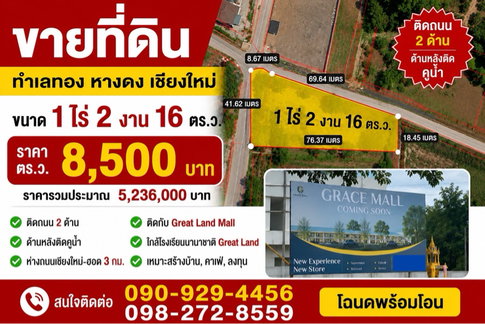 ขายที่ดินหางดงทำเลดีติดกับโรงเรียนนานาชาติเกรทแลนด์เชียงใหม่