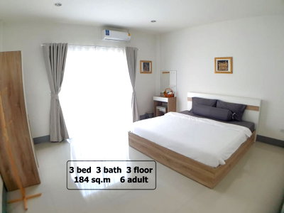 Shophouses for rent Chiangmai Night Safari : 3-story townhome, 180 sqm, 3 bed, 3 bath. Located near Mae Hia market, RimPing Supermarket, and 7-11. Close to ABA and APISP International Schools