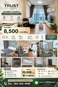 A69-113     Condo for rent: The Trust Condo Ngamwongwan. Beautiful view, fully furnished, located near The Mall Ngamwongwan. ✨