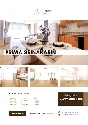 ขายคอนโด : 🌿🏡 พื้นที่กว้าง 2 ห้องนอน! ใกล้ซีคอนศรีนครินทร์ 💖✨ Prima Srinakarin ✨ NO-113