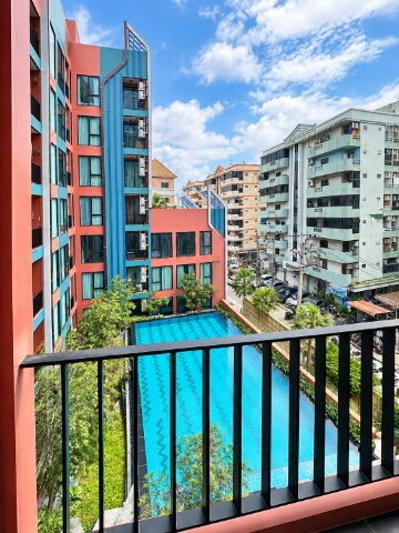 picture R1328/Corner Unit Condo for Rent - Cybiq Ratchada 32, 5th Floor, Pool View, 28.16 Sq.m, 1 Bedroom with Dedicated Work Area, Ready to Move In - 11/15