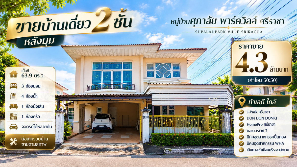 รูป บ้านเดี่ยวหลังใหญ่ แปลงหัวมุม ม.ศุภาลัย พาร์ควิว ใจกลาง ศรีราชา - รูปที่ 1/16