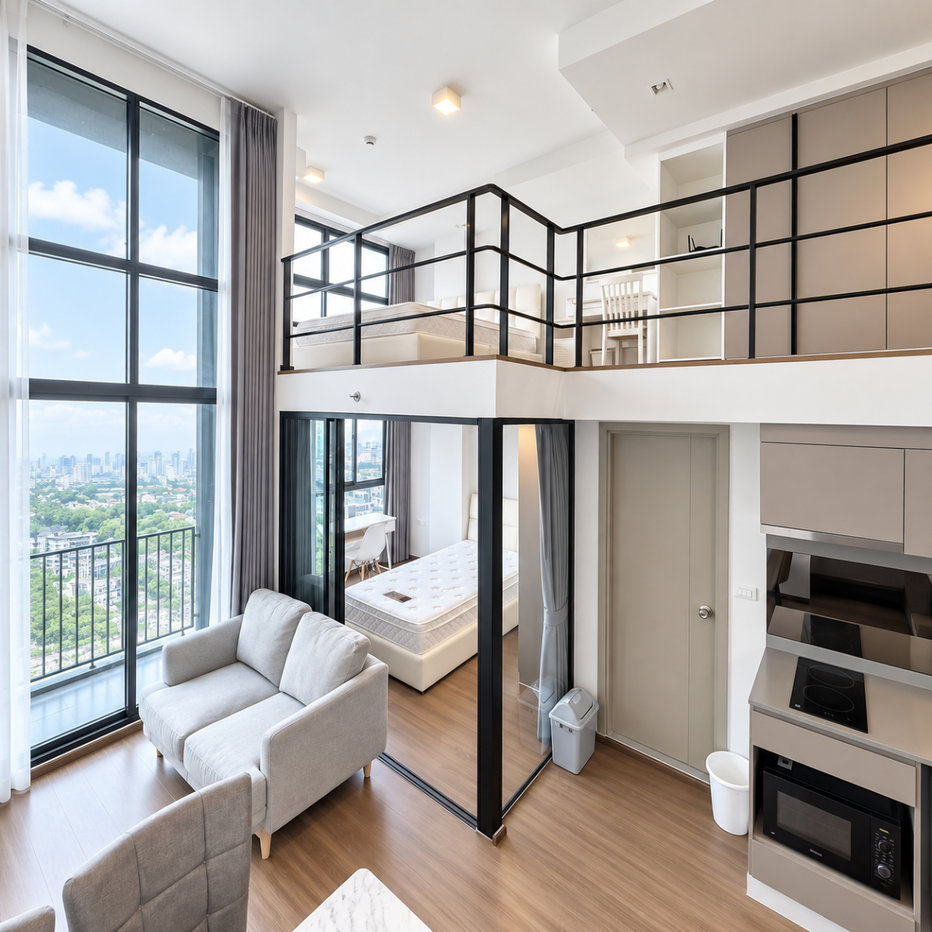 รูป 🔥 ไอดีโอ นิว รามา 9  2 ห้องนอน 53 ตรม. ห้อง Hybrid / Loft เพดานสูง Double Volume  พื้นที่ 53 ตร.ม. - รูปที่ 7/14