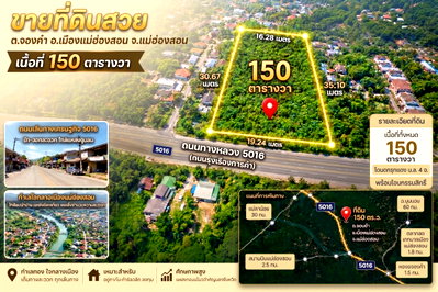 ขายที่ดิน : ทำเลทองแม่ฮ่องสอน! ขายที่ดินติดถนนใหญ่ 150 ตร.ว. ใจกลางเมือง ใกล้ถนนคนเดิน & สนามบิน เหมาะทำคาเฟ่ โรงแรม หรือเก็งกำไร ด่วน! โฉนดครุฑแดง (น.ส. 4 จ) 