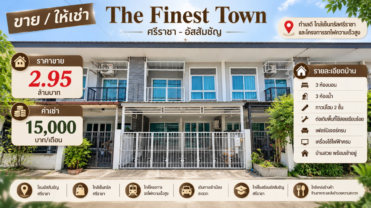 รูป ให้เช่าทาวน์โฮม ม.ไฟน์เนสทาวน์ หนองยายบู่ ศรีราชา - รูปที่ 1/26