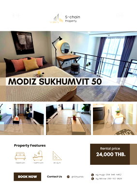 คอนโดให้เช่า : 🌊✨ Duplex ชั้นสูง ห้องริม! วิวแม่น้ำเจ้าพระยา 🏙️ MODIZ Sukhumvit 50 🏙️ NO-124