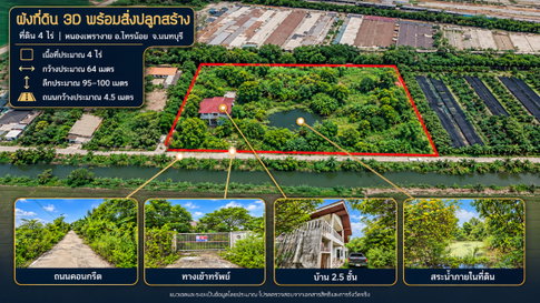 4 Rai Land for Sale in Sai Noi, Nonthaburi with House and Private Pond