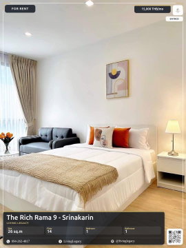 SN7BCD ให้เช่าคอนโด The Rich Rama 9 - Srinakarin 26 ตร.ม. ชั้น 14 line id : @livinglegacy