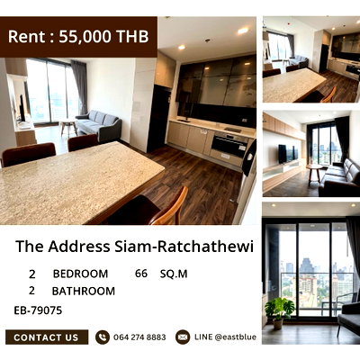 คอนโดให้เช่า : ให้เช่า The Address Siam-Ratchathewi 2 ห้องนอน ติด BTS ราชเทวี 55,000 บาท ✨