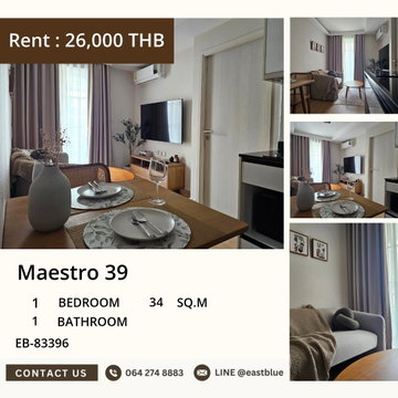 ให้เช่าคอนโด Maestro 39 1 ห้องนอน 34 ตร.ม. ใกล้ BTS พร้อมพงษ์ เลี้ยงสัตว์ได้ 🐾