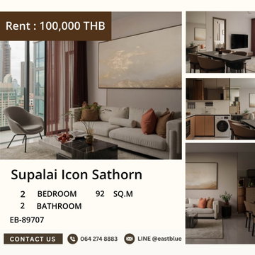 🏙️ Luxury Condo Living at Supalai Icon Sathorn! 💎
2 Bed, 2 Bath | 92 sqm | Rent: 100,000 THB/month | EB-89707 🔑