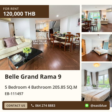 ให้เช่าคอนโดหรู 5 ห้องนอน Belle Grand Rama 9 🤩 ทำเลทองใจกลางพระราม 9