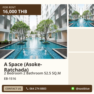 ให้เช่าคอนโด A Space (Asoke-Ratchada) 🏙️ 2 ห้องนอน ทำเลดี MRT พระราม 9