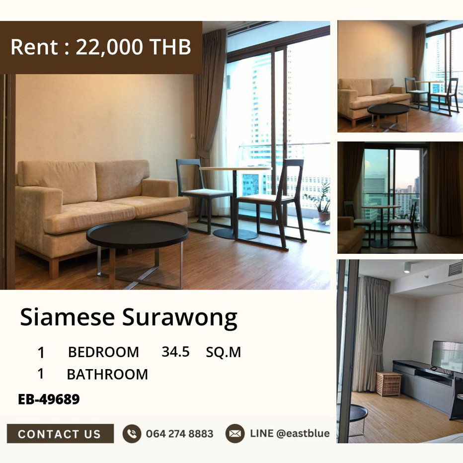 picture Rent Condo Siamese Surawong 1 Bed 34.5 Sqm 🏙️ Near BTS - 1/10