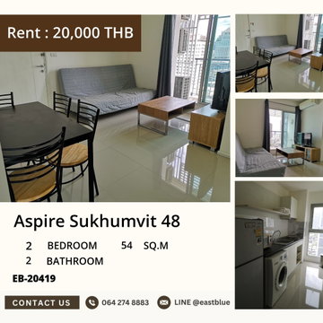 Aspire Sukhumvit 48 พร้อมอยู่ 2 ห้องนอน ใกล้ BTS พระโขนง 
เช่าเพียง 20,000 บาท/เดือน สิ่งอำนวยความสะดวกครบ!