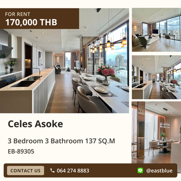 Celes Asoke Luxury 3-Bedroom Condo for Rent on High Floor in Asoke! 🏙️✨