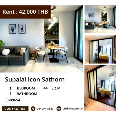 คอนโดให้เช่า : 🏊 ให้เช่า Supalai Icon Sathorn 1 นอน 44 ตร.ม. ใกล้ BTS ช่องนนทรี 42,000 บาท