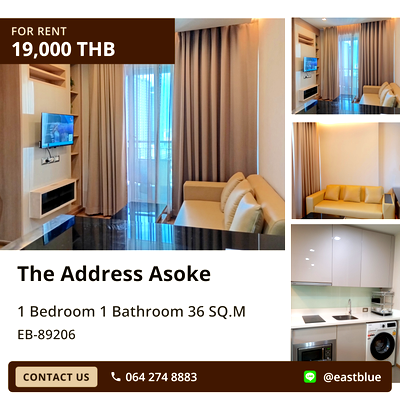 คอนโดให้เช่า : ให้เช่าคอนโด The Address Asoke ขนาด 36 ตร.ม. ใกล้ MRT เพชรบุรี 19,000 บาท/เดือน 🔑