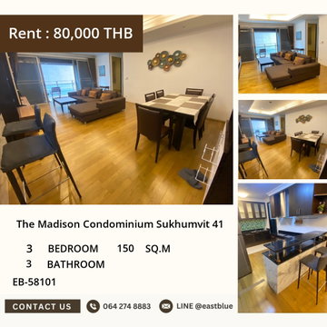 หรูหรากลางสุขุมวิท 3 ห้องนอน The Madison ใกล้ BTS พร้อมอยู่!
เช่า 85,000 บ./ด. วิวเมือง สระว่ายน้ำ ฟิตเนสครบ!