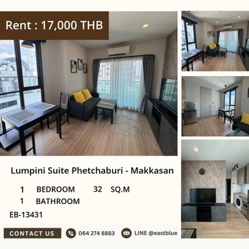 เช่าคอนโด Lumpini Suite เพชรบุรี-มักกะสัน 
1 ห้องนอน 15,000 บาท ใกล้ BTS/MRT พร้อมสิ่งอำนวยความสะดวกครบ!