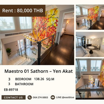 🏘️ Luxurious 3-Bed Condo at Maestro 01 Sathorn - Yen Akat! 💎
138.26 sqm, 80,000 THB/month, BTS Lumpini, All Facilities! EB-89718