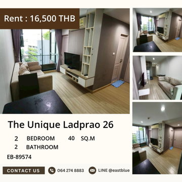ให้เช่า The Unique Ladprao 26 2 นอน 40 ตร.ม. ใกล้ MRT ลาดพร้าว 16,500 บาท 🏙️