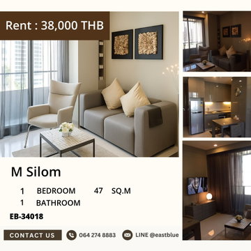In the heart of Silom! M Silom condo, 1 bedroom, 47 sq.m., with complete amenities
For rent at only 38,000 baht/month, close to BTS Chong Nonsi and many important places!