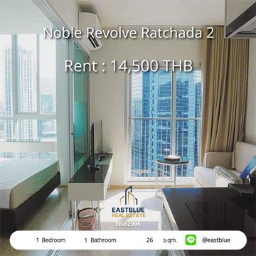 Noble Revolve Ratchada 2 new room near MRT Cultural Center
1 bedroom 14,500 Baht/month with swimming pool, fitness, complete!