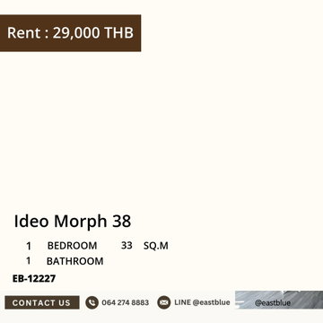 Outstanding from every angle, in the style of Thonglor!
1 bedroom Ideo Morph 38 ready to move in for only 29,000 baht/month