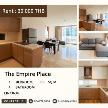 Rent a luxury condo of 65 sq.m. The Empire Place near BTS Chong Nonsi
1 bedroom priced at only 30,000 baht/month with complete amenities!