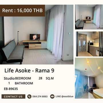 🏢 ให้เช่า Life Asoke - Rama 9 สตูดิโอ วิวสูง ใกล้ MRT พระราม 9 16,000 บาท