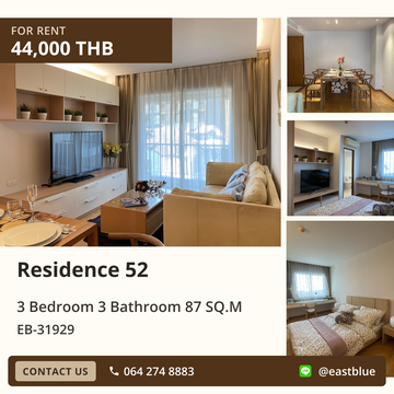 For Rent: Residence 52 Condo - 3 Beds, 87 Sq.m. near BTS On Nut!