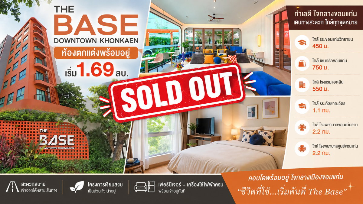 Hot deal เดอะเบส ดาวน์ทาวน์ ขอนแก่น คอนโดพร้อมเข้าอยู่ ใจกลางเมือง  ซื้อตรงกับเซลล์แสนสิริ