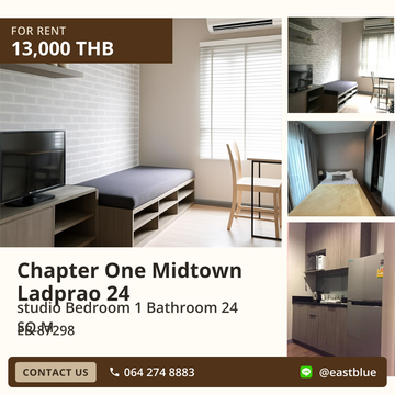 For Rent: Chapter One Midtown Ladprao 24 Studio, near MRT Lat Phrao 🌆
