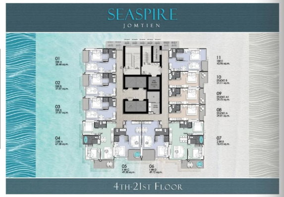 รูป ขายคอนโดหรูติดหาดจอมเทียนพัทยา โครงการ Sea Spire Jomtien 1 ห้องนอน วิวทะเล โควตาต่างชาติ - รูปที่ 12/20