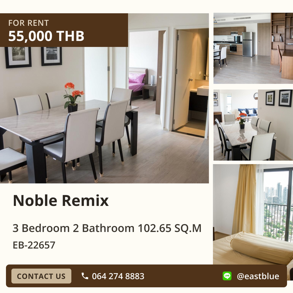 picture For Rent: Noble Remix Condo 3 Beds, 2 Baths Near BTS Thong Lo! ✨ Prime Location! - 1/10