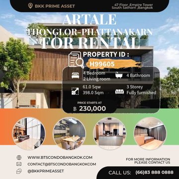 🌳🏢 □■Stylist 3 Story Detached House Artale Phatthanakarn-Thonglor 4 BR 5 BH 3 Parking Lot For RENTAL (Pattanakan 20 Alley)■□🏢🌳