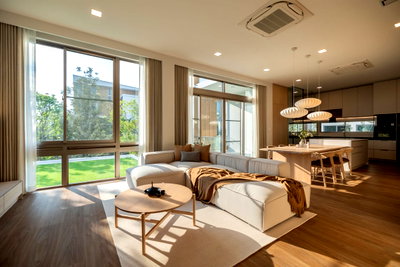เช่าบ้านเดี่ยว ถนนกรุงเทพ-ชลบุรี มอเตอร์เวย์ : P-035 💢 เช่า 220,000🌵🌈 324 sqm.🔑 VIVE Rama 9🌵🌈 บ้านเดี่ยวหรูสไตล์ Japandi หลังมุม 