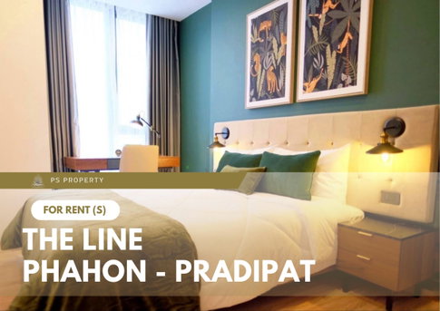 For rent ✨ THE LINE Phahon - Pradipat ✨ Fully furnished with appliances; features a swimming pool view.