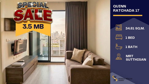 Instant income! ð Quinn Ratchada 17 1Bed 34sqm High floor nr MRT Sutthisan âĒ 14.5k/mo to Sep 2027 only 3.5MB Book viewing! ðĨ